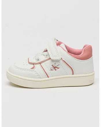 Pantofi sport cu velcro si logo, Alb murdar/Roz