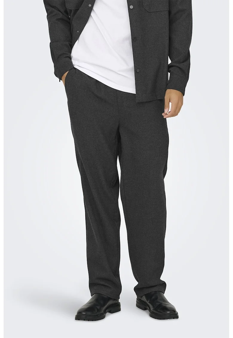 Pantaloni uni de trening relaxed fit, Gri inchis melange