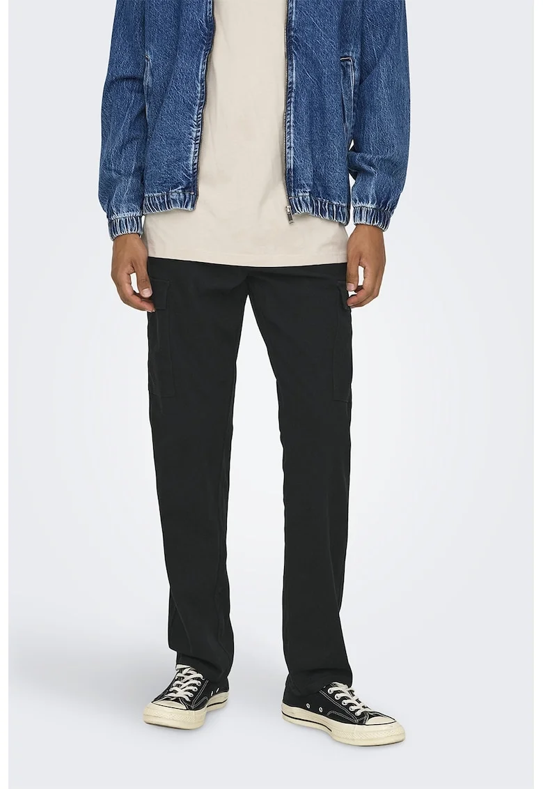 Pantaloni cargo regular fit cu talie medie, Negru