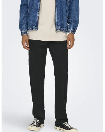 Pantaloni cargo regular fit cu talie medie, Negru