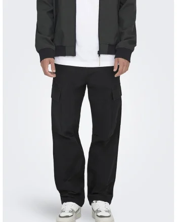 Pantaloni relaxed fit cu talie medie, Negru