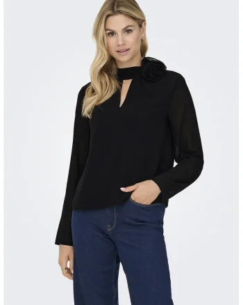 Bluza uni cu detaliu floral, Negru