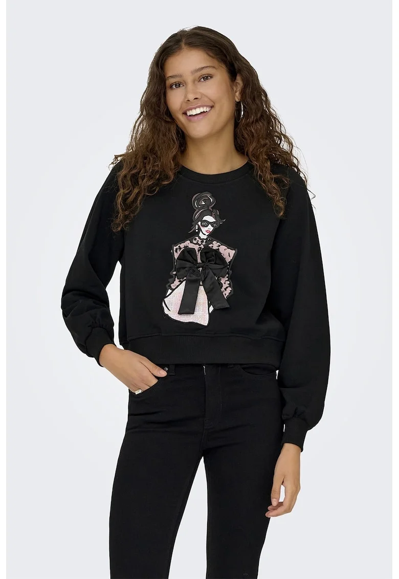 Bluza de trening din amestec de bumbac cu imprimeu grafic, Alb/Negru