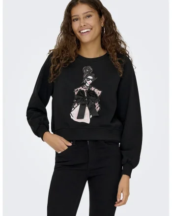 Bluza de trening din amestec de bumbac cu imprimeu grafic, Alb/Negru