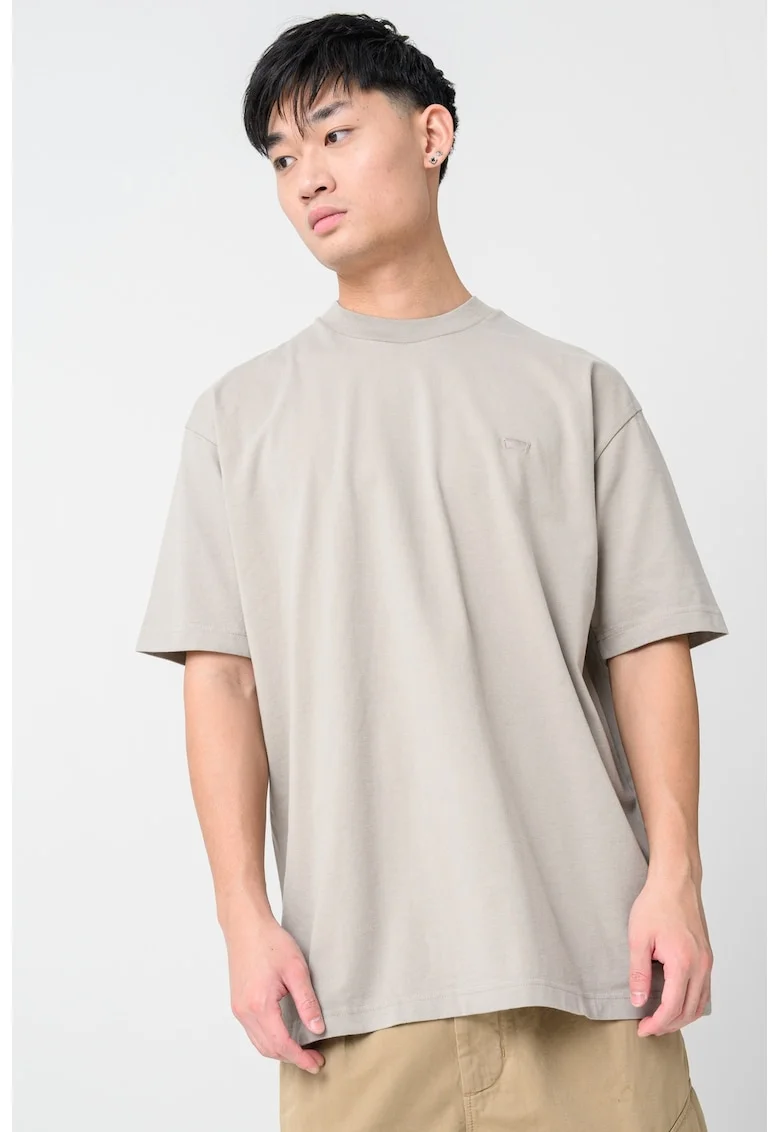 Tricou din bumbac cu decolteu la baza gatului, Grej