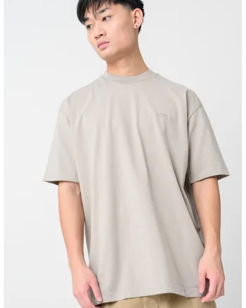 Tricou din bumbac cu decolteu la baza gatului, Grej