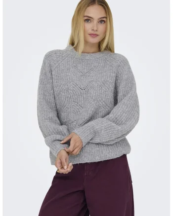 Pulover lejer cu perforatii, Gri melange