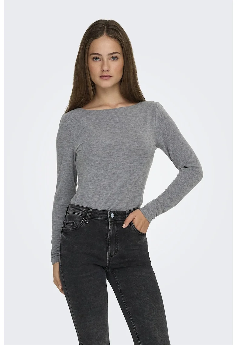 Bluza slim fit cu decolteu barcuta, Gri melange