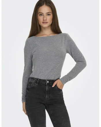 Bluza slim fit cu decolteu barcuta, Gri melange