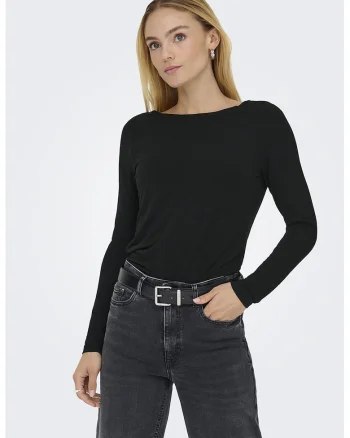 Bluza slim fit cu decolteu barcuta, Negru