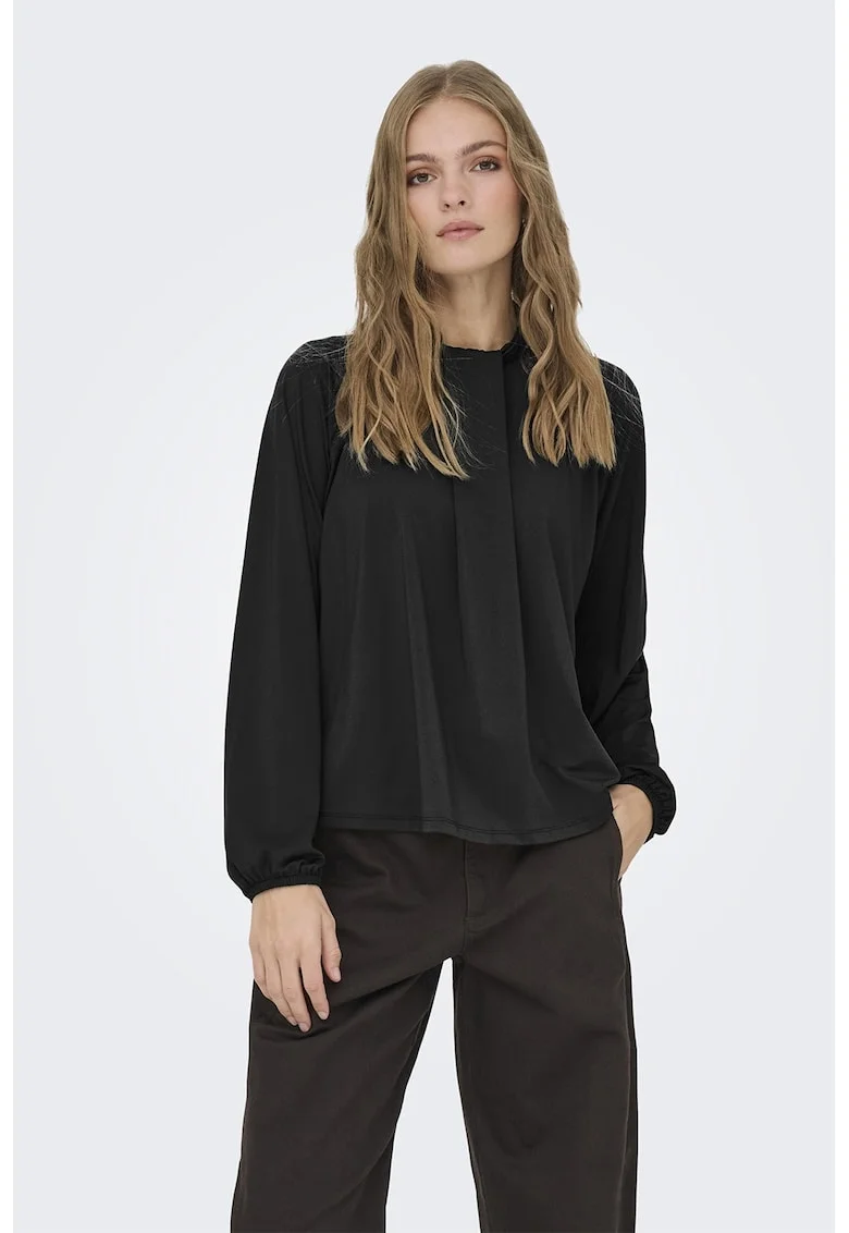Bluza cu guler scurt si mansete elastice, Negru