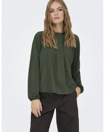 Bluza cu guler scurt si mansete elastice, Verde sparanghel