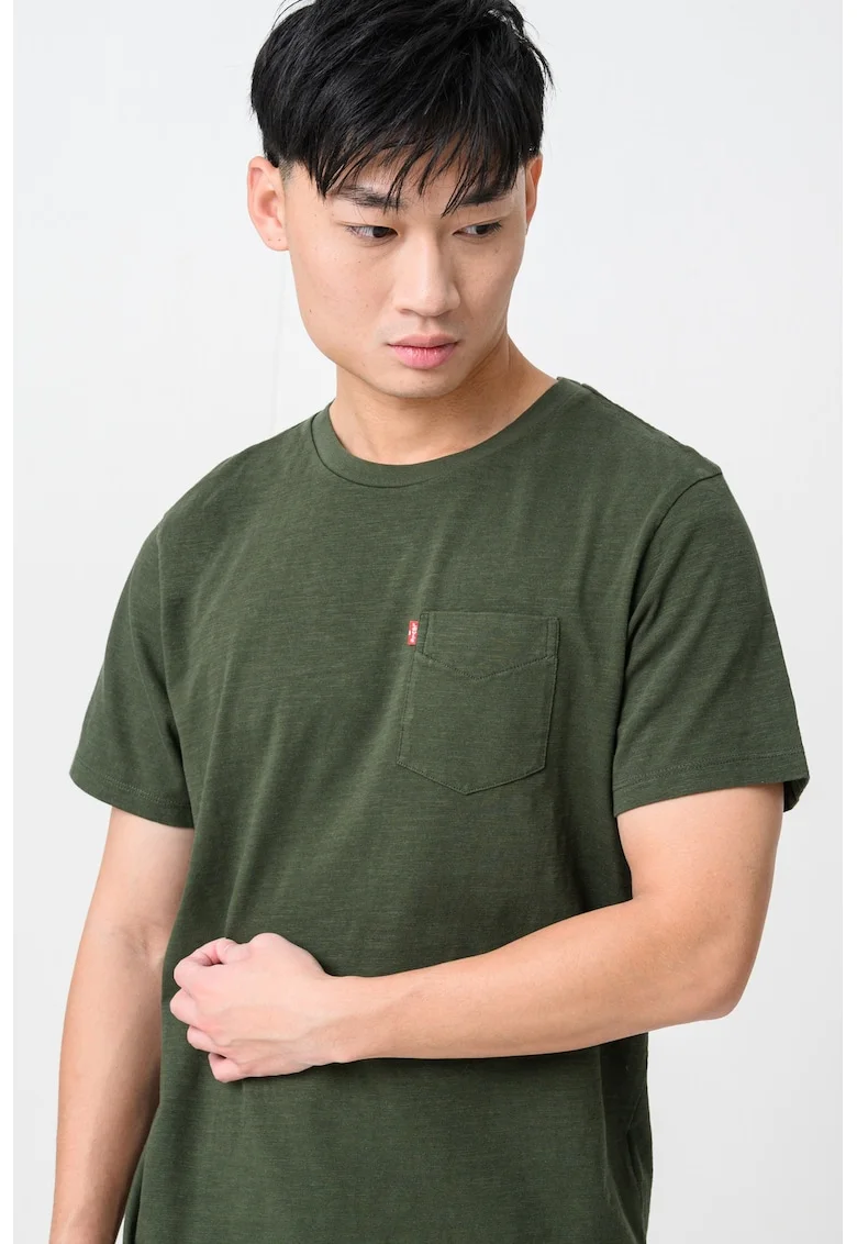 Tricou de bumbac cu buzunar pe piept, Verde