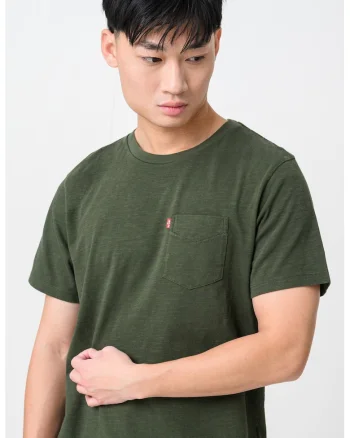 Tricou de bumbac cu buzunar pe piept, Verde