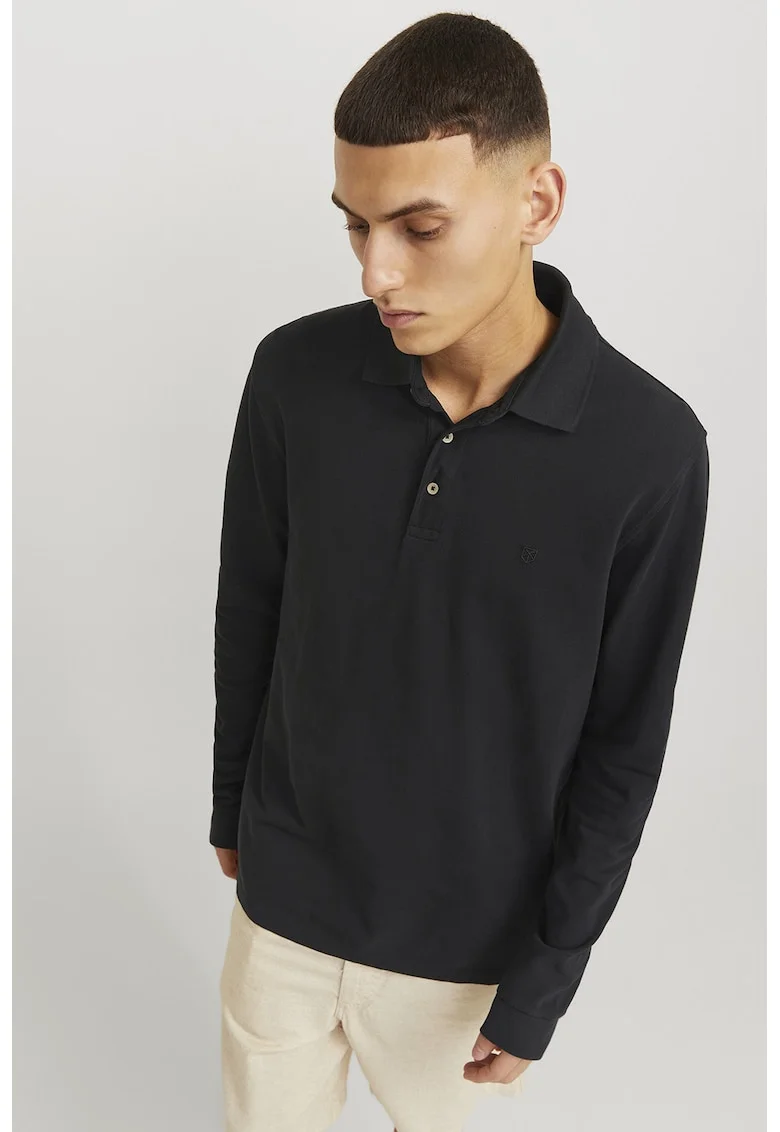 Bluza polo regular fit din bumbac pique, Negru