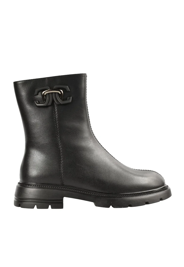 Ghete casual, dama,  DL70038A negru, piele naturala, cu toc, Negru