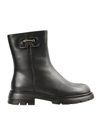 Ghete casual, dama,  DL70038A negru, piele naturala, cu toc, Negru
