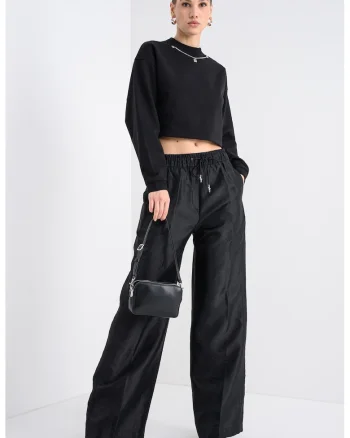 Bluza crop de trening cu lant decorativ, Negru