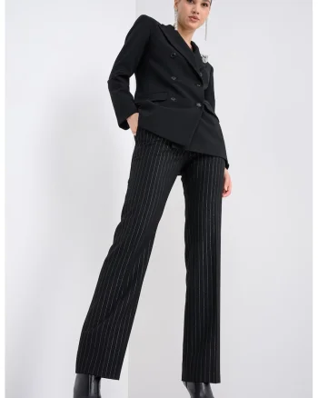 Pantaloni drepti cu model in dungi, Negru