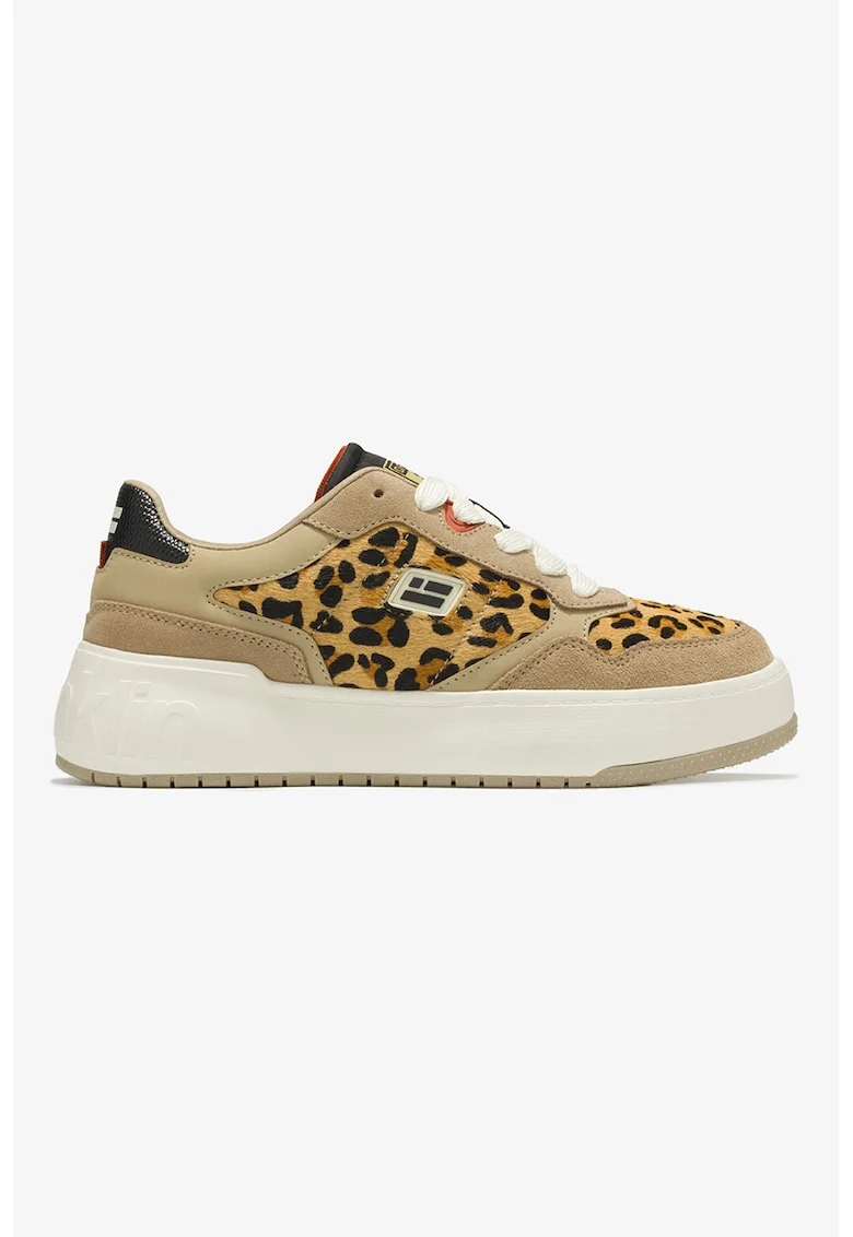 Pantofi sport cu model animal print, Maro inchis/Maro/Bej