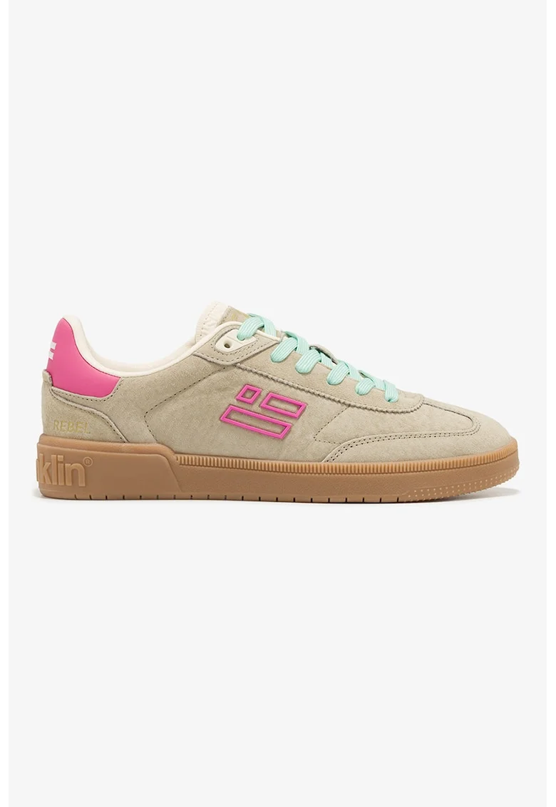 Pantofi sport din piele intoarsa cu detalii constrastante, Bej/Roz