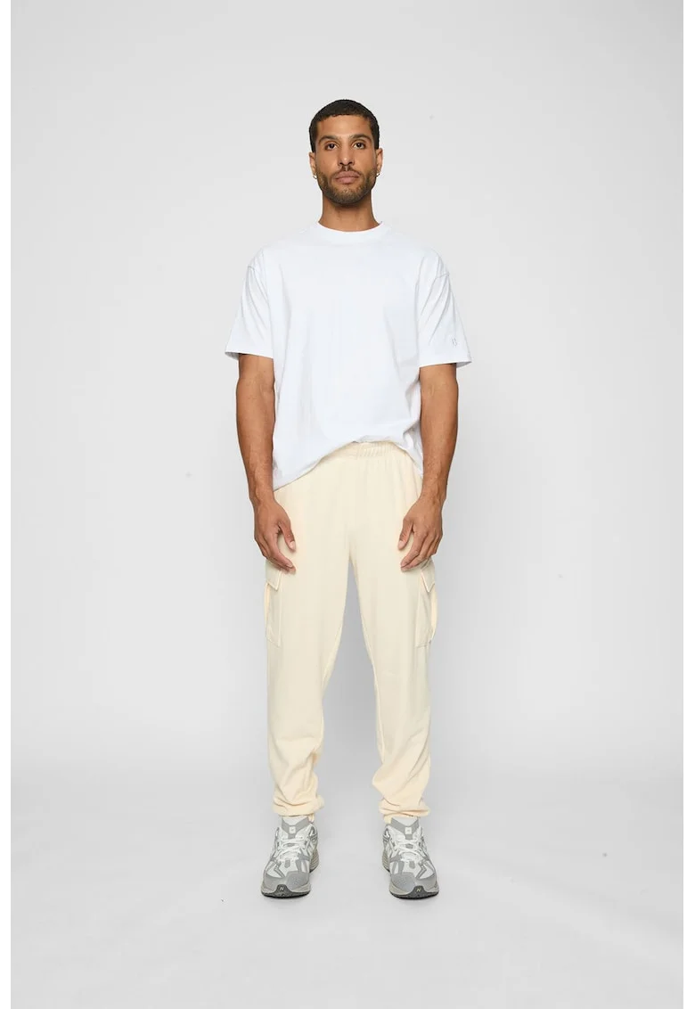 Pantaloni cargo din amestec de bumbac organic, Crem