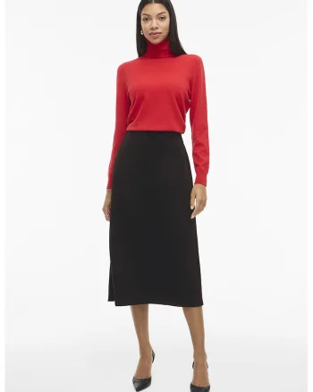 Fusta midi evazata cu slit pe spate, Negru