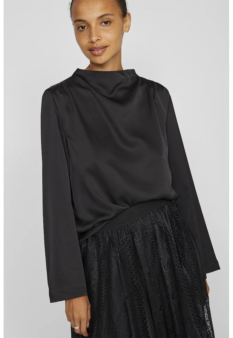 Bluza de satin cu maneci evazate, Negru stins