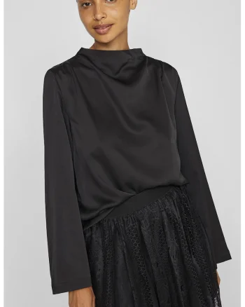 Bluza de satin cu maneci evazate, Negru stins