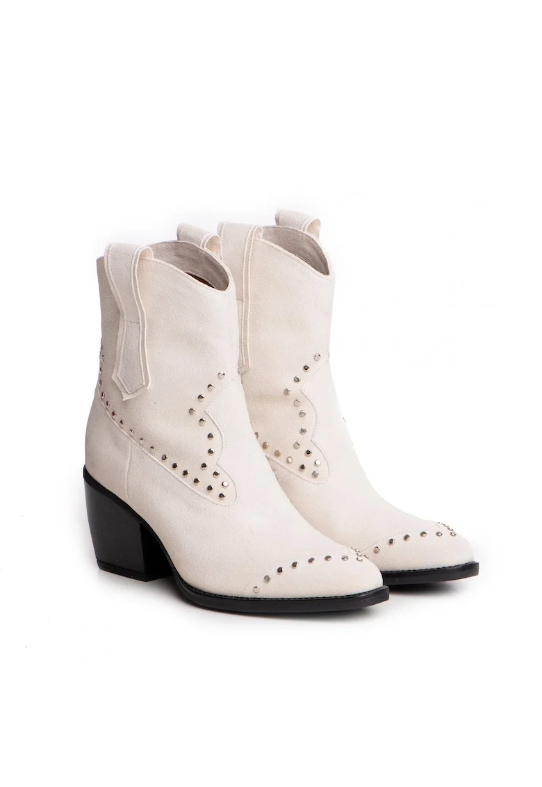 Botine cowboy din piele intoarsa, cu nituri metalice Lillian