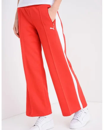 Pantaloni de trening din amestec de bumbac cu croiala ampla, Rosu/Alb