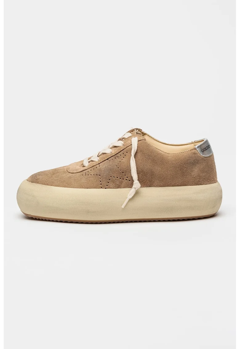 Pantofi sport Space din piele intoarsa cu stea in relief, Maro taupe/Argintiu