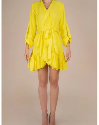 Rochie petrecuta cu mansete late si volan Yellow
