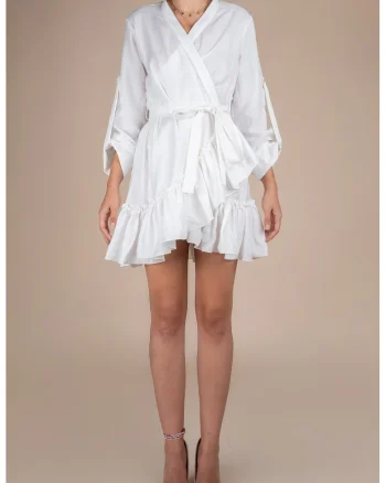 Rochie petrecuta cu mansete late si volan White
