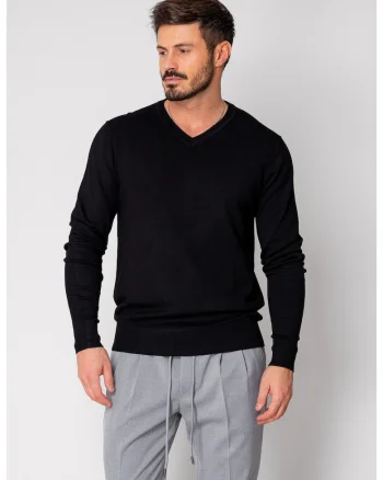 Pulover cu V cut Black 19091, Negru