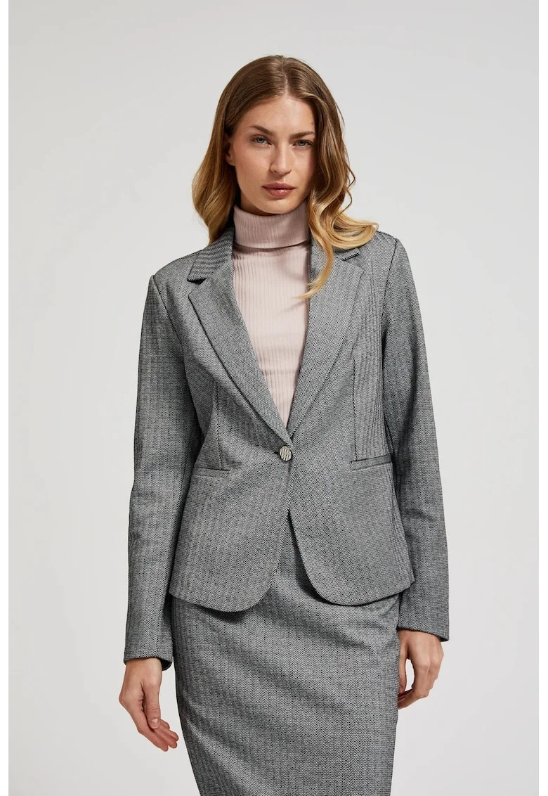 Sacou elegant gri cu un singur rand de nasturi si maneci lungi, Gri