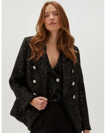 Sacou negru cu nasturi decorativi, Negru