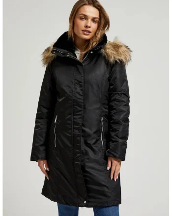 Jacheta de iarna cu gluga de blana neagra, Negru