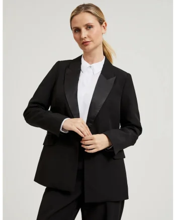 Blazer Elegant cu Rever Decorativ Negru, Negru