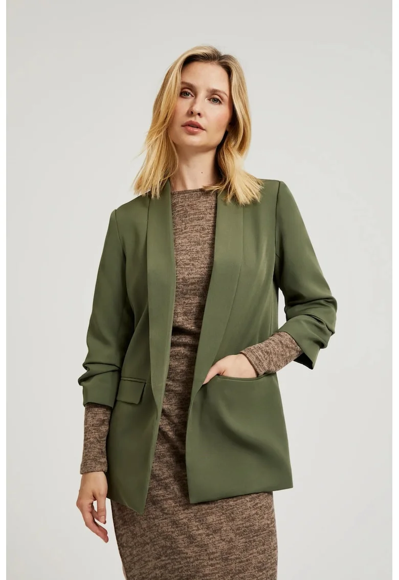 Sacou netedat cu maneci 3/4 in olive, Verde