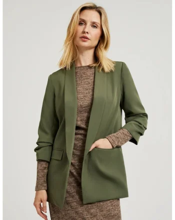 Sacou netedat cu maneci 3/4 in olive, Verde