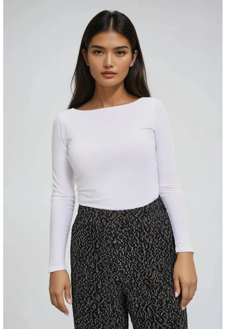 Bluza alba cu maneci lungi ajustata, Alb