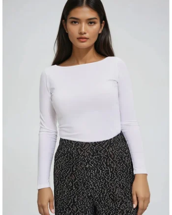 Bluza alba cu maneci lungi ajustata, Alb