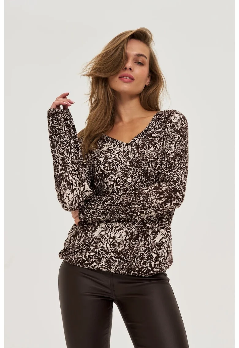 Bluza maro cu decolteu in V, Roz deschis
