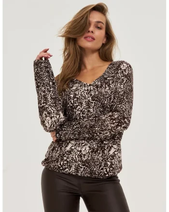 Bluza maro cu decolteu in V, Roz deschis