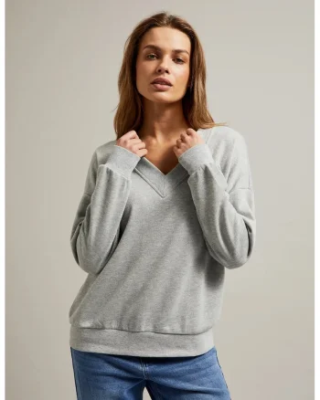 Bluza neteda cu decolteu in V gri, Gri