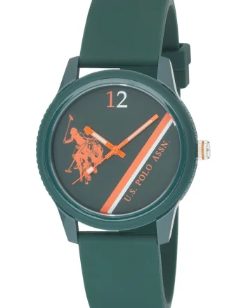 Ceas cu logo pe cadran si curea din silicon, Verde persan