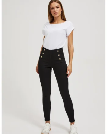 Jeans cu Butoane Decorative, Negru