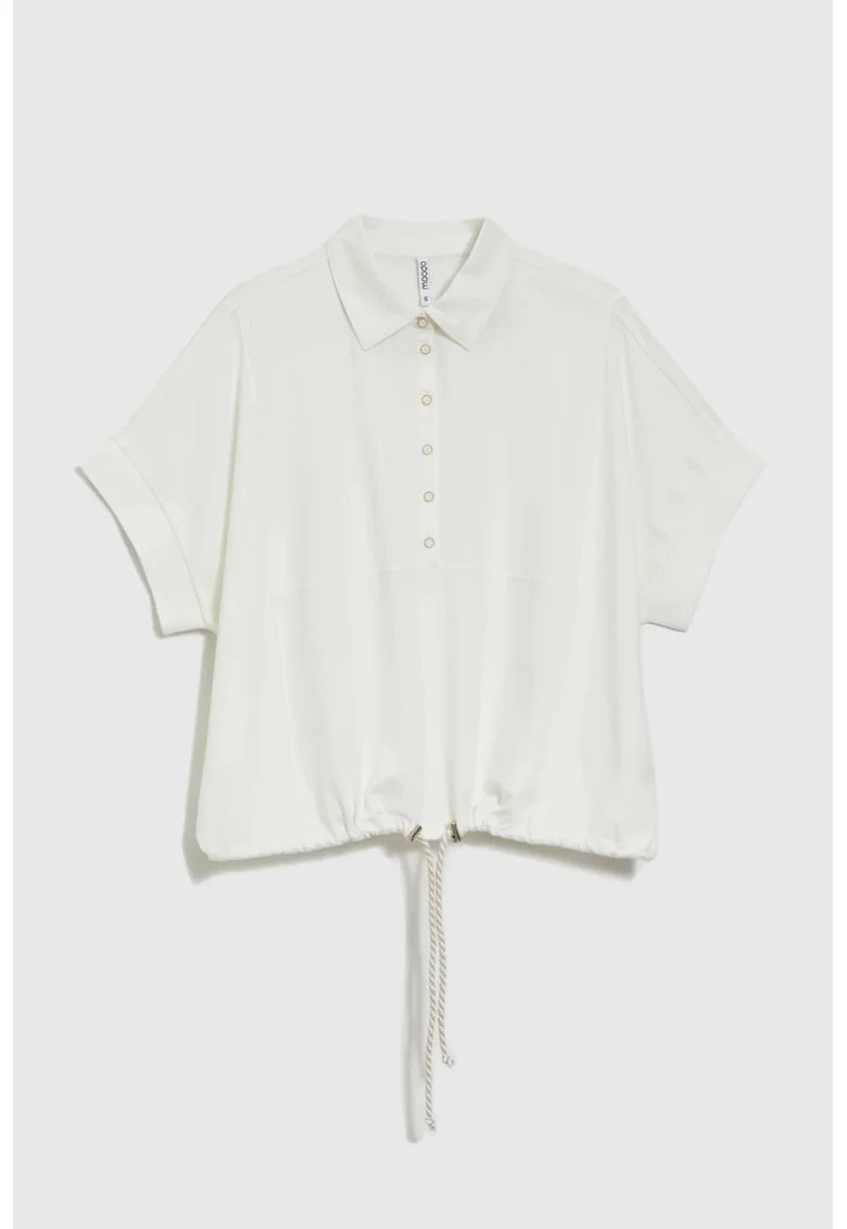Bluza bej cu guler maneci scurte, Alb