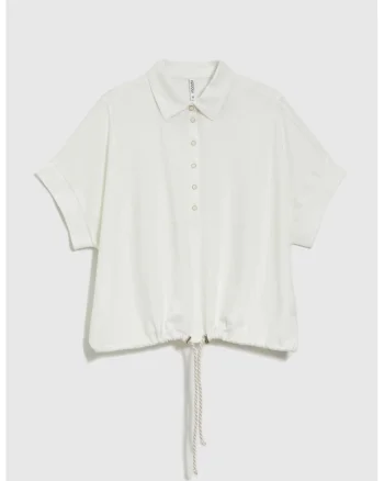 Bluza bej cu guler maneci scurte, Alb